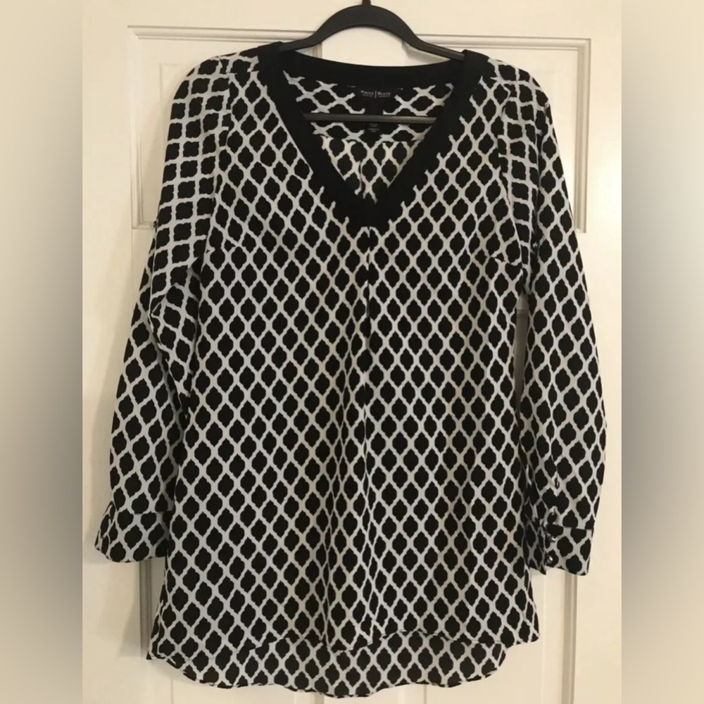 White House Black Market Womens Quatrefoil Print Long Tunic Top Size 6